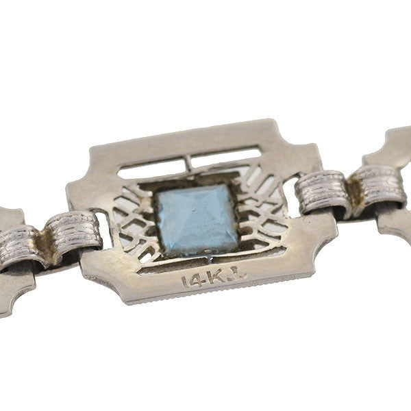 KREMENTZ Art Deco 14kt Aquamarine Filigree Link Bracelet