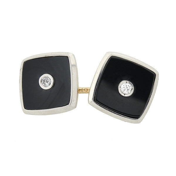 LARTER Art Deco Platinum & 14kt Onyx & Diamond 5-Piece Cufflink Set