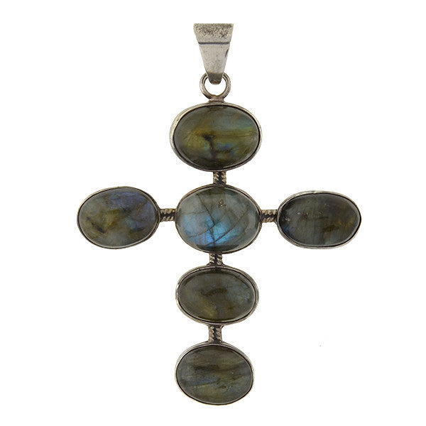 Estate Large Sterling Silver & Labradorite Cross Pendant