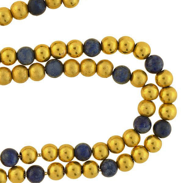 Vintage 14kt Gold + Sodalite Bead Necklace 17.25"