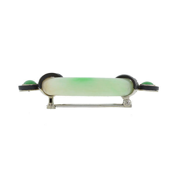 MARSH & CO. Art Deco 18kt Blackened Steel & Jade Pin