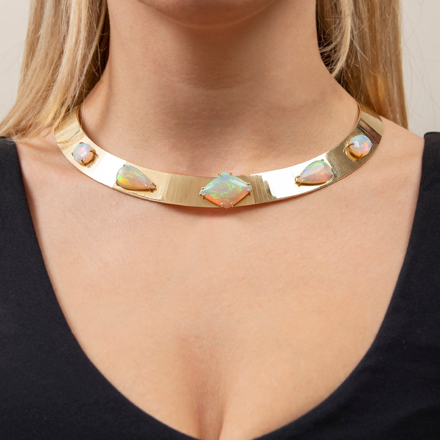 Estate 14k Opal Collar Style Choker Necklace