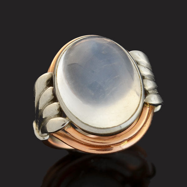 Art Nouveau Platinum + 14kt Mixed Metals Moonstone Ring