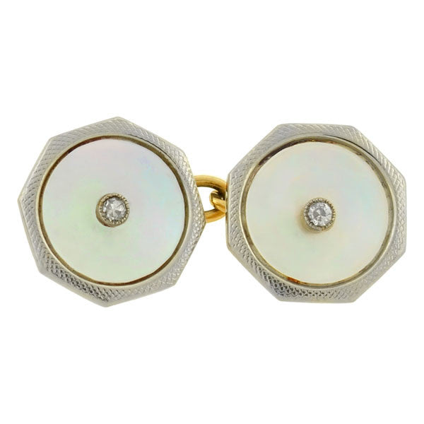 Edwardian Platinum/18kt Mother of Pearl Diamond Cufflinks