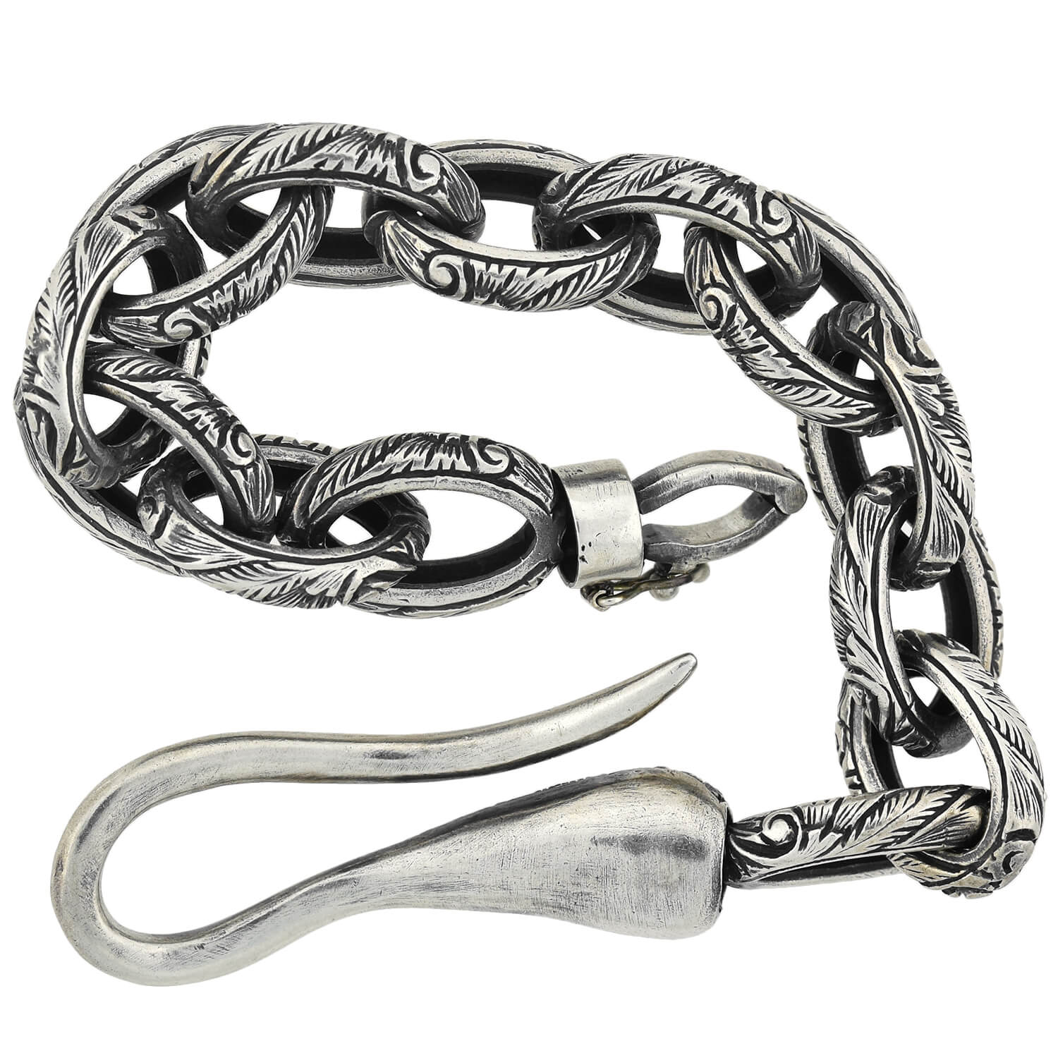 Estate Sterling Textured Link Bracelet + Diamond Hook Clasp