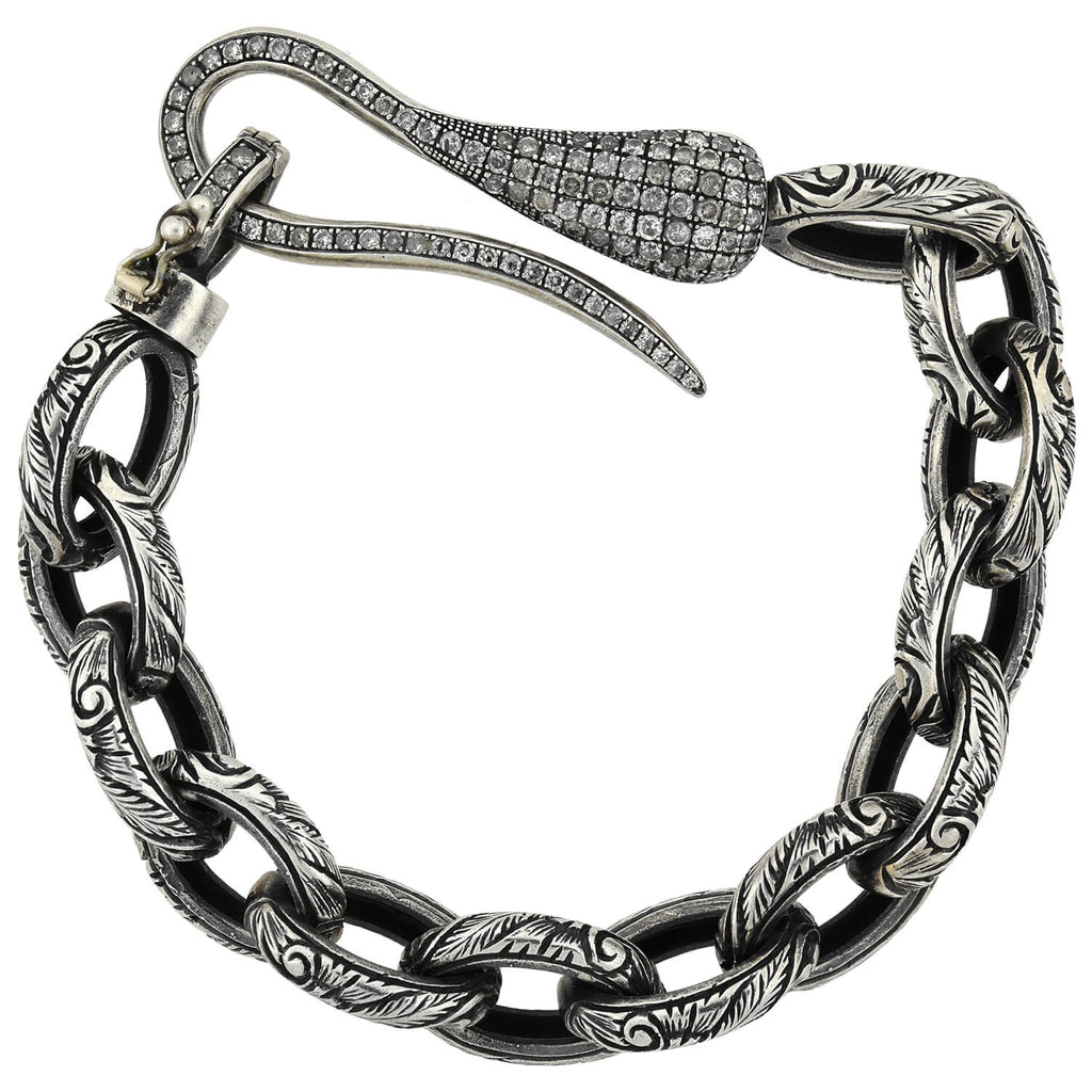 Estate Sterling Textured Link Bracelet + Diamond Hook Clasp – A