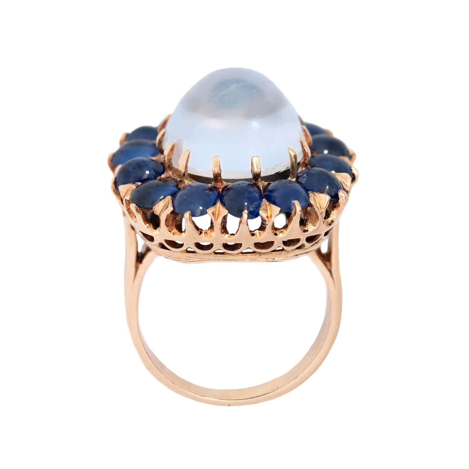 Vintage 14k Moonstone & Sapphire Cluster Ring