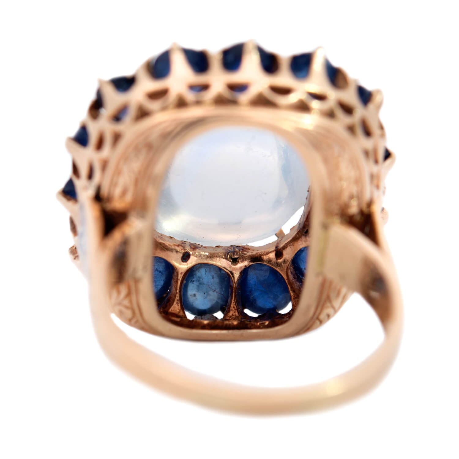 Vintage 14k Moonstone & Sapphire Cluster Ring