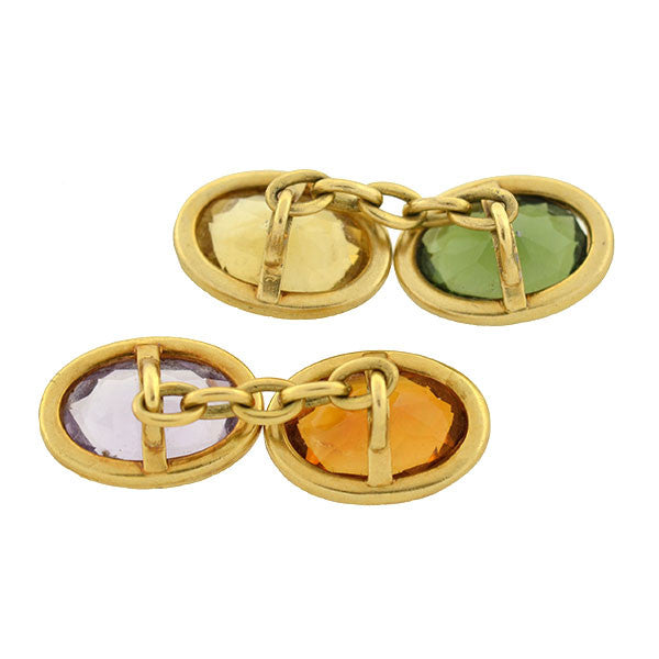 Late Victorian 14kt Gold & Multi-Gemstone Cufflinks