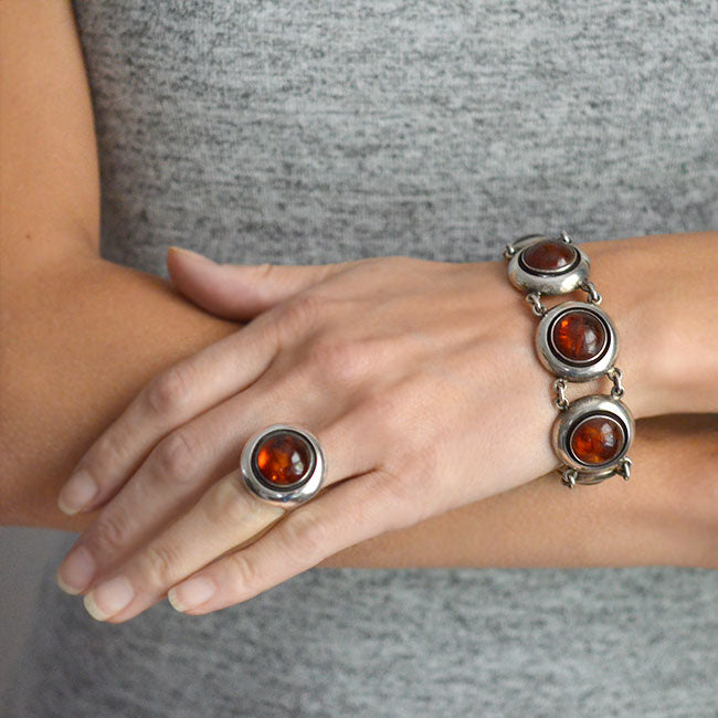 Vintage Sterling Silver Amber Cuff popular Bracelete