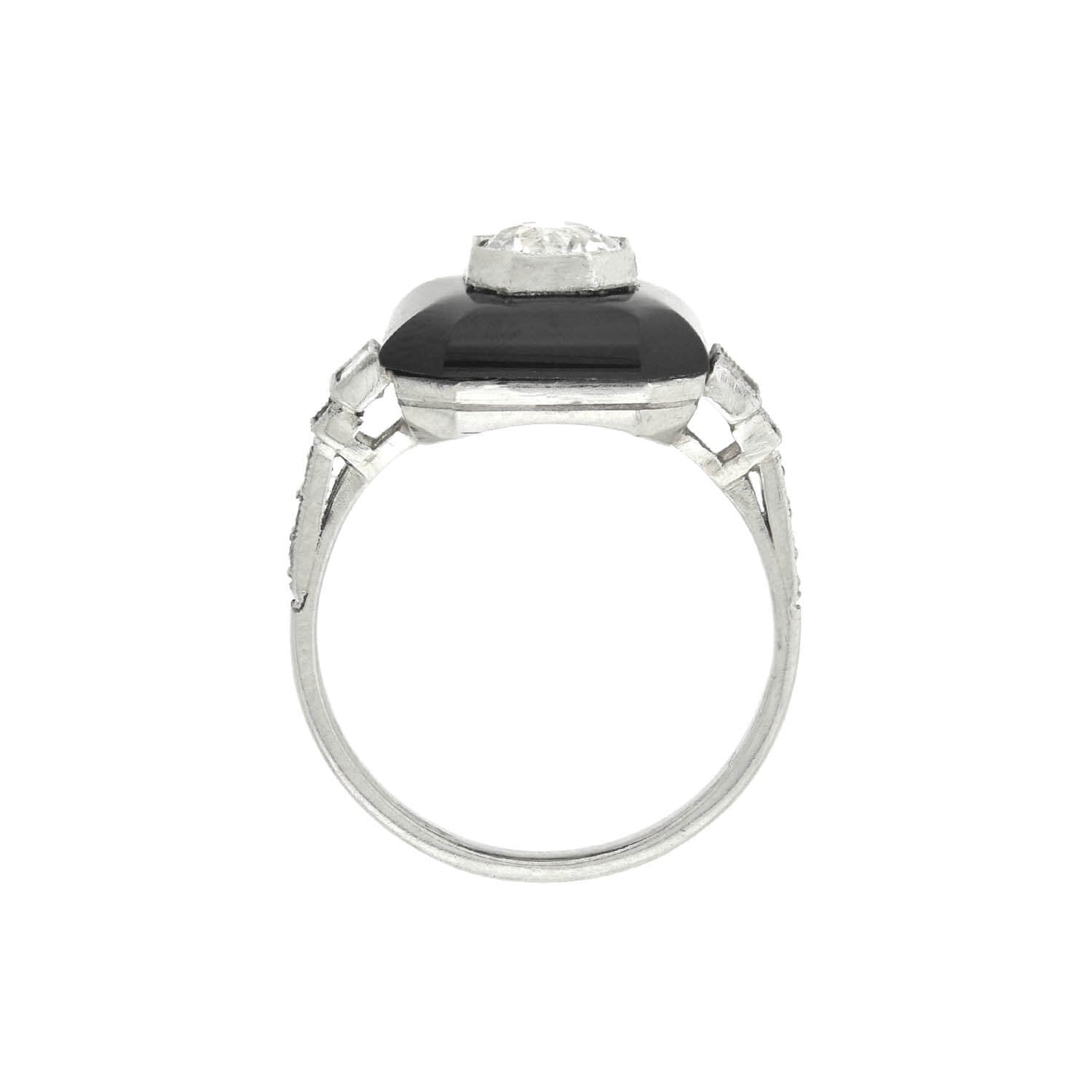 Art Deco Platinum Onyx + Diamond Ring