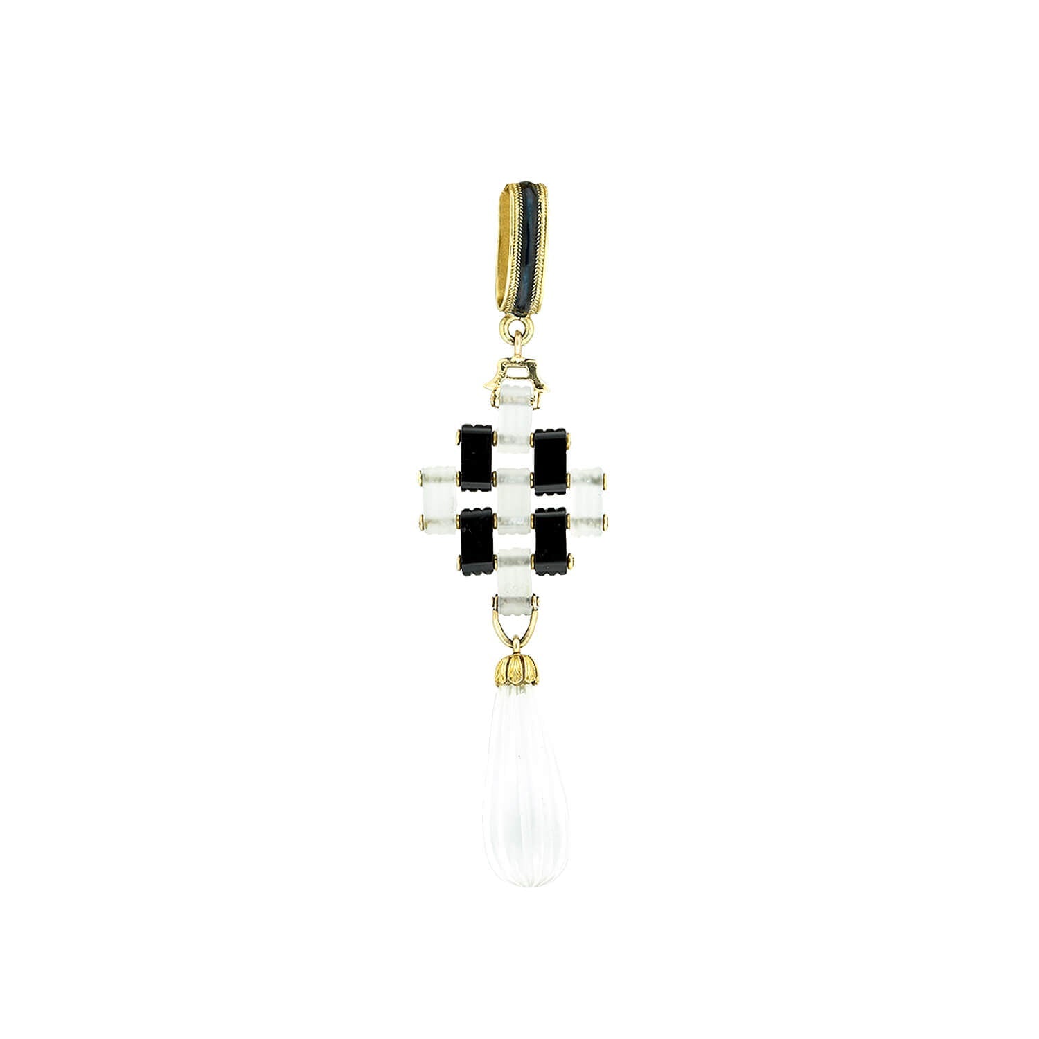 KREMENTZ Late Victorian 14kt Onyx Rock Quartz Crystal Pendant