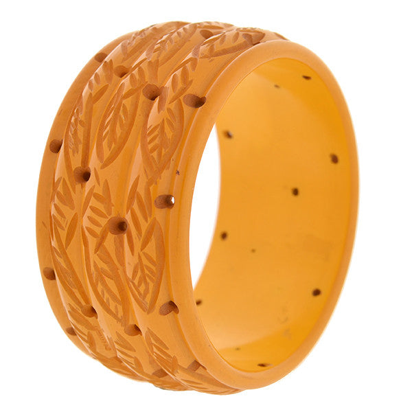 Vintage store 1940s BAKELITE Carved Butterscotch Bracelet w/ Wire Overlay TESTED