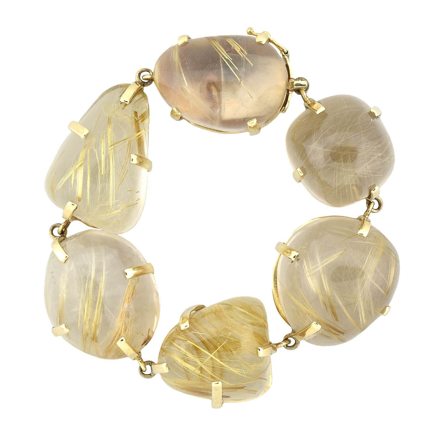 Estate Large 14kt Gold Rutilated Quartz Link Maine Bracelet