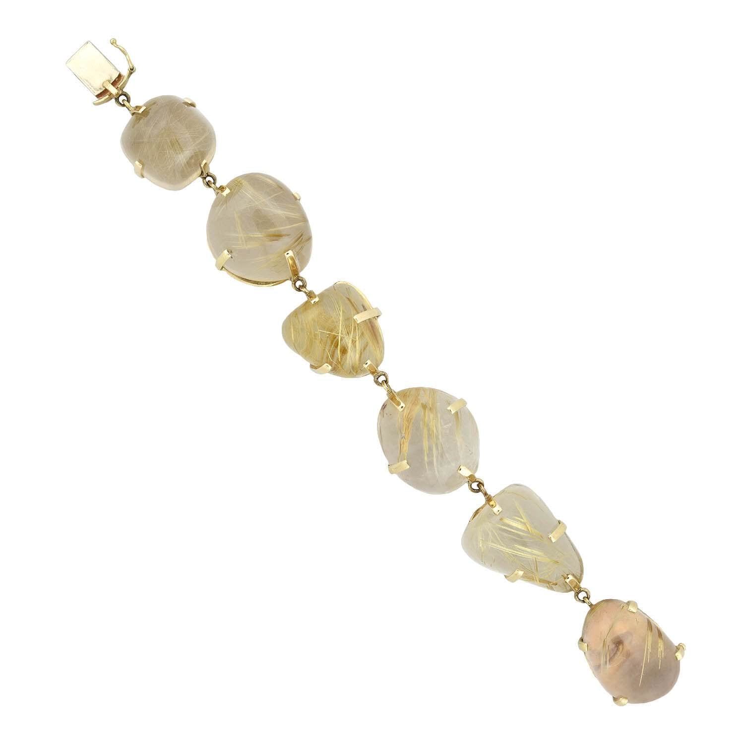 Estate Large 14kt Gold Rutilated Quartz Link Maine Bracelet