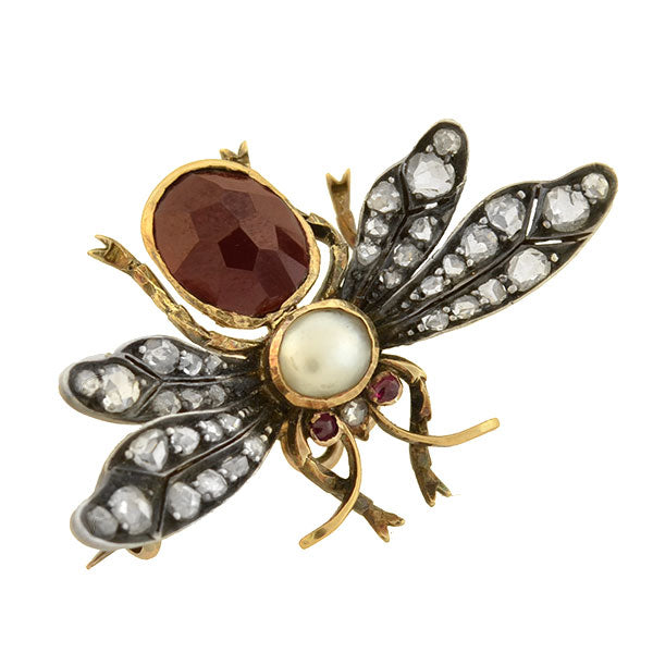 Victorian 18kt Garnet, Diamond, Pearl + Ruby Bug Pin – A. Brandt + Son