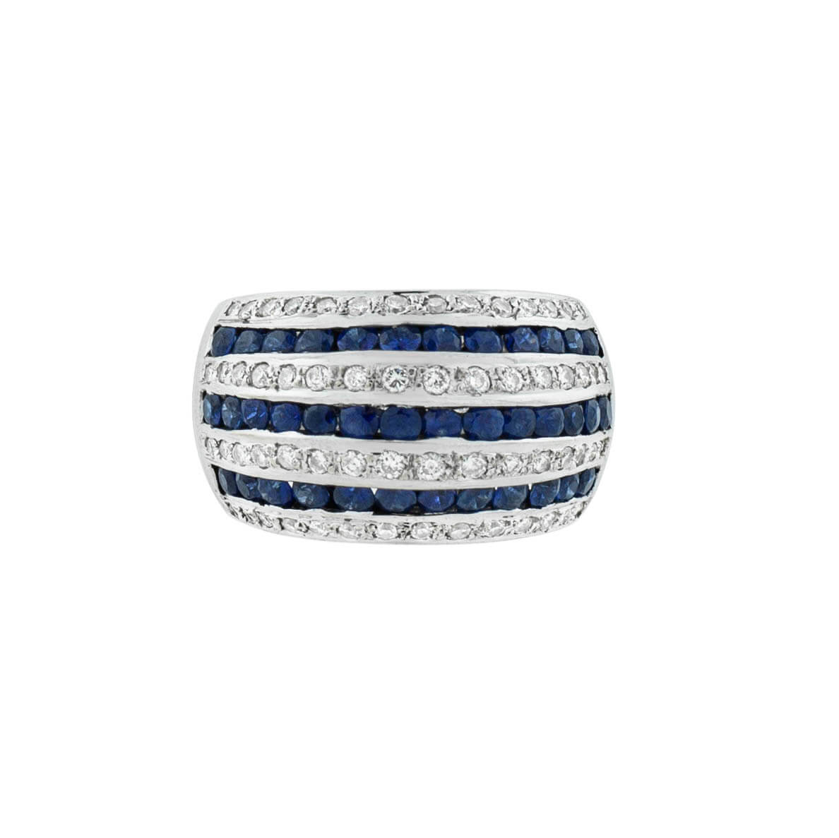 Estate 18kt Diamond + Sapphire Striped Dome Ring