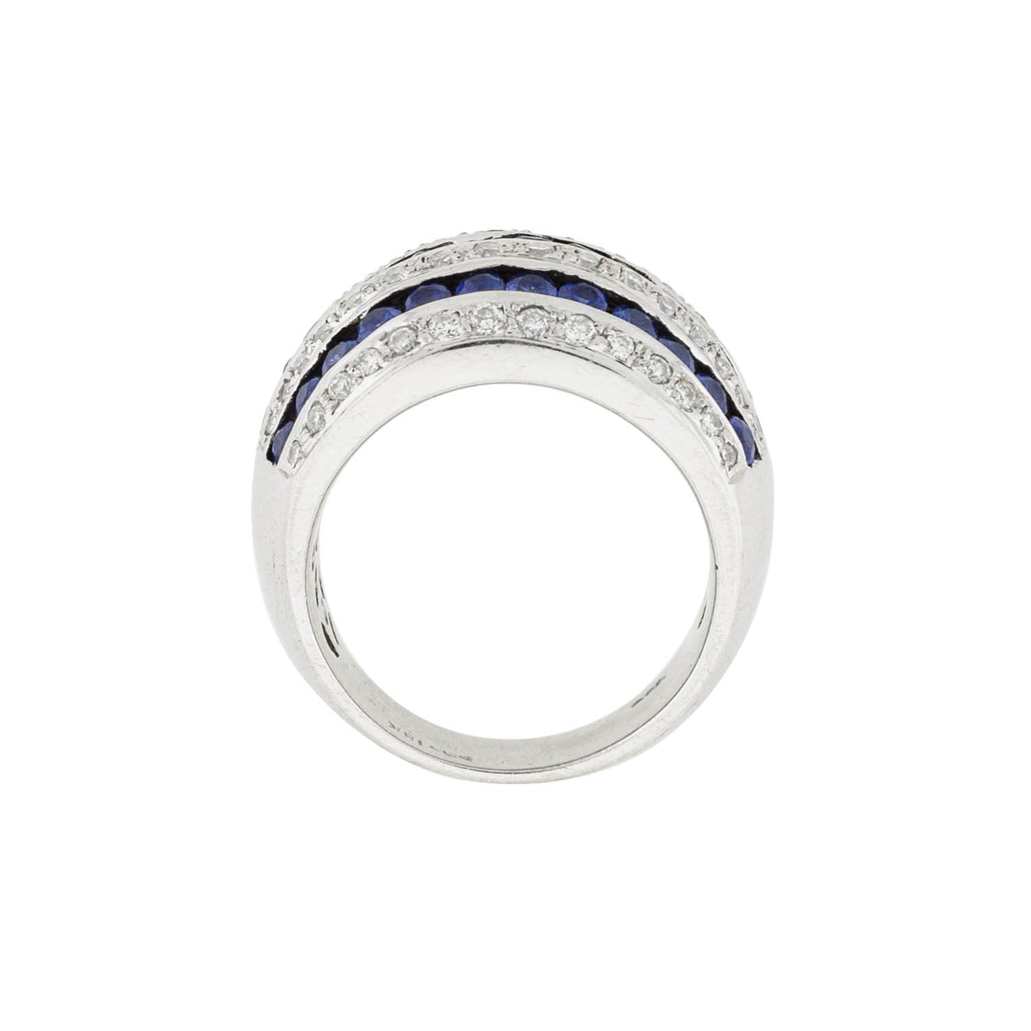 Estate 18kt Diamond + Sapphire Striped Dome Ring