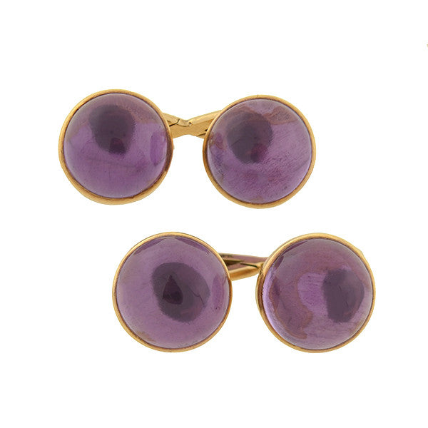 RIKER BROS. Late Victorian 14kt Amethyst Cabochon Cufflinks