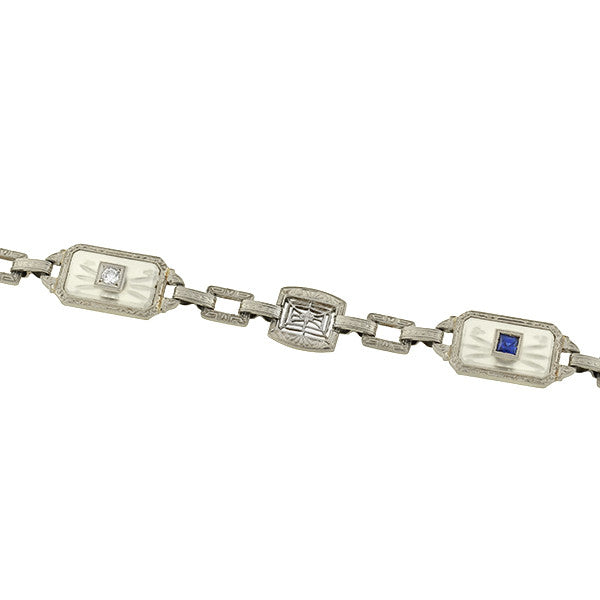 Art Deco 14kt Rock Crystal Sapphire & Diamond Bracelet