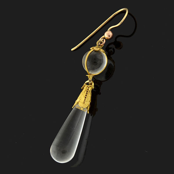 Victorian 14kt Rock Quartz Crystal Teardrop Earrings