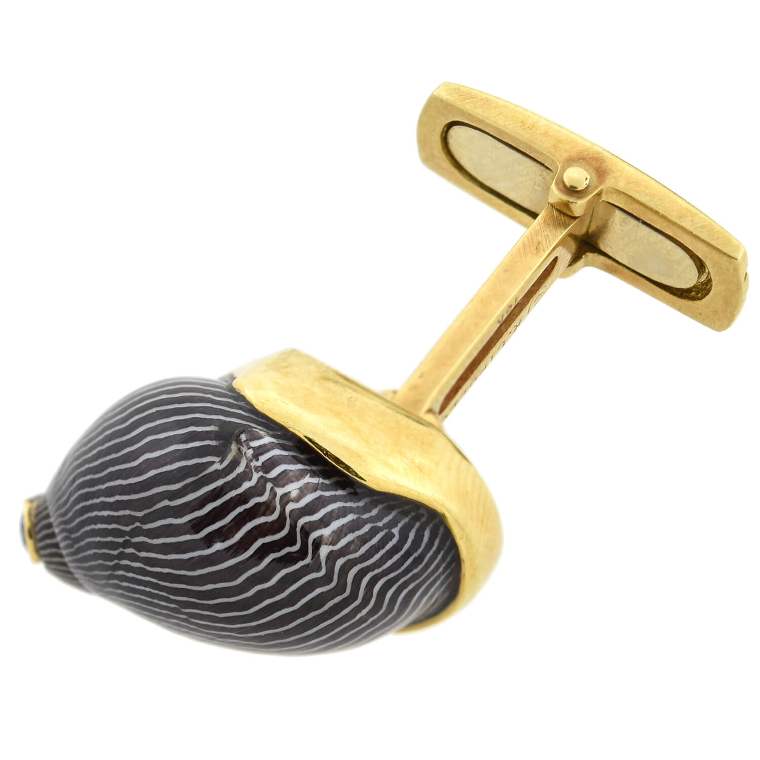 RENATO CIPULLO Estate 18kt Netrite Zebra Snail Shell + Sapphire Cufflinks