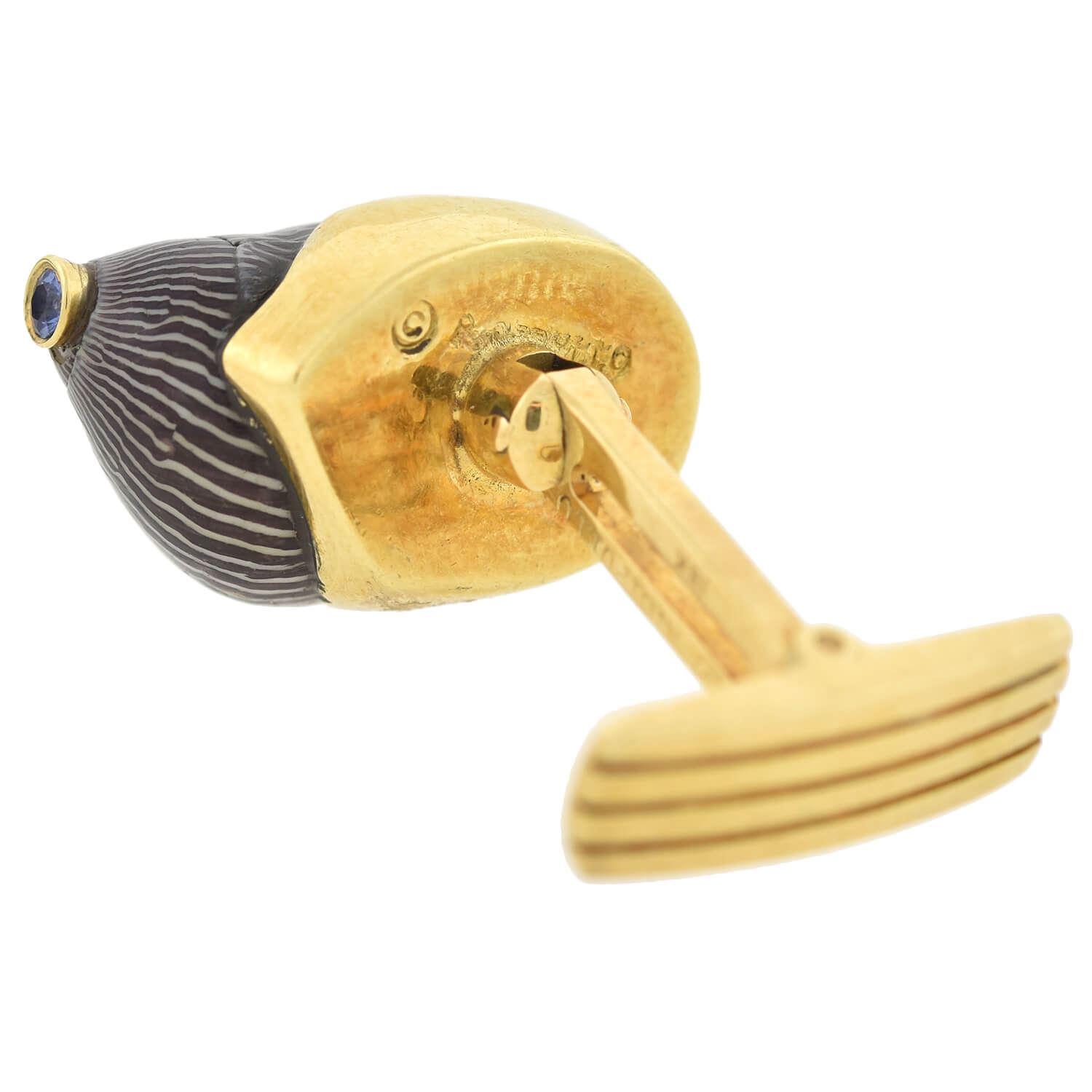 RENATO CIPULLO Estate 18kt Netrite Zebra Snail Shell + Sapphire Cufflinks