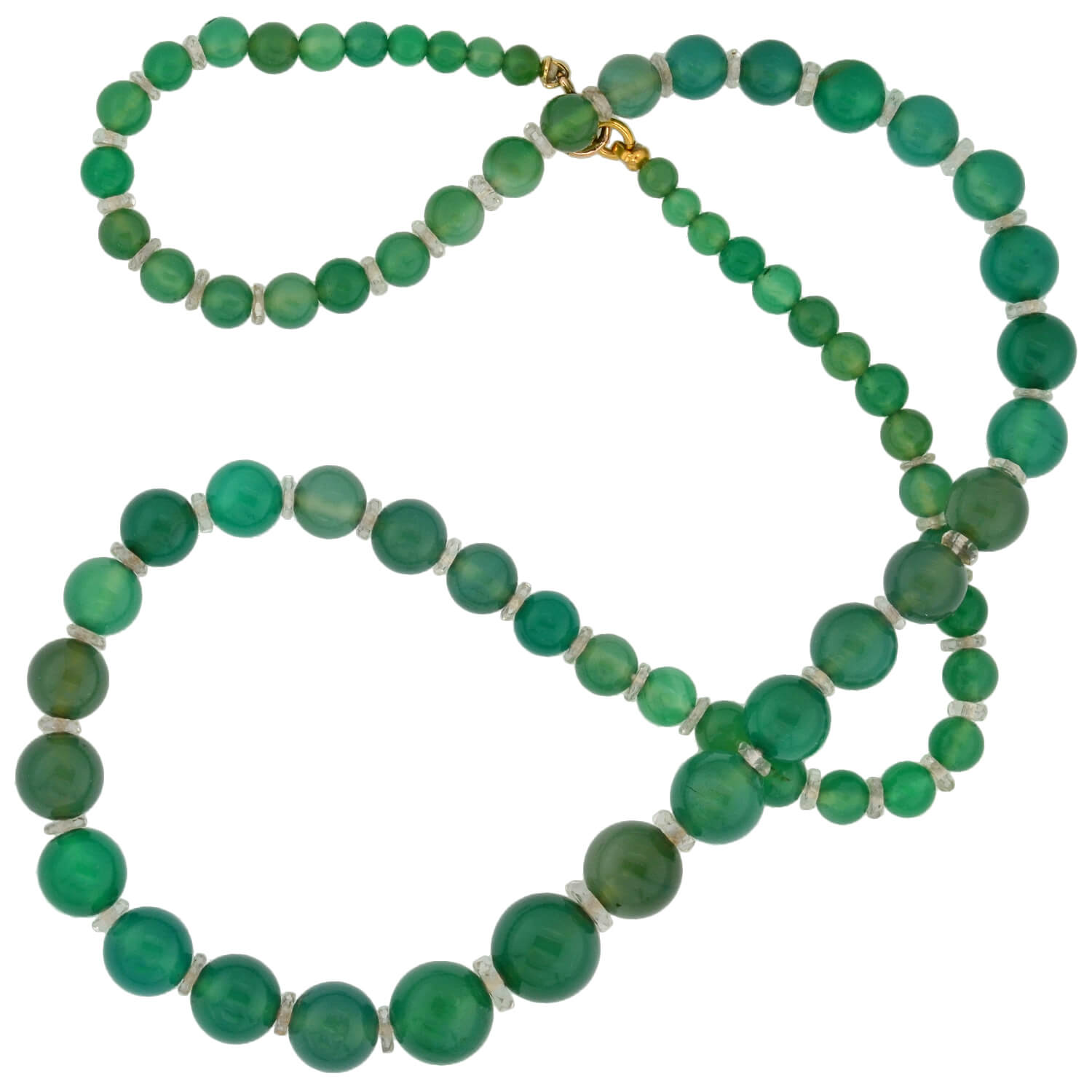 Art Deco Chrysoprase + Rock Crystal Bead Necklace 22"