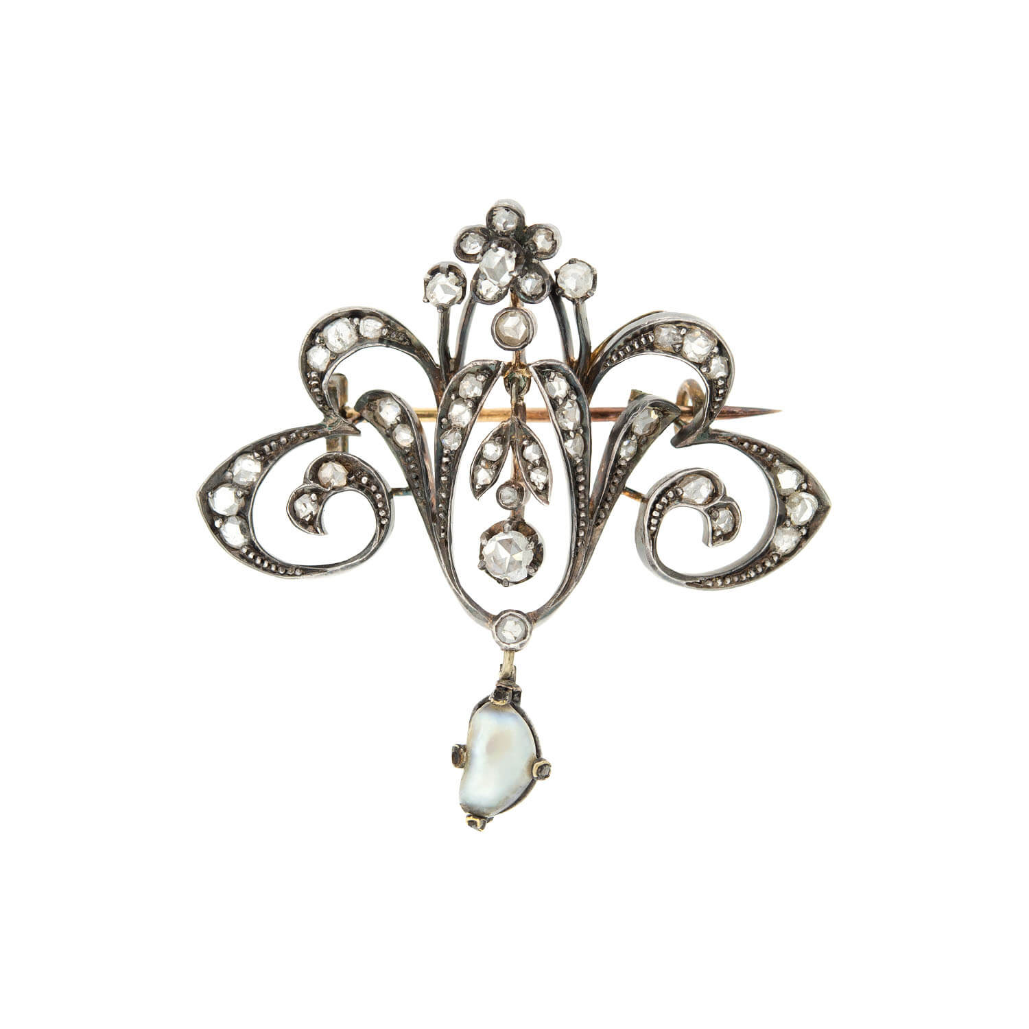 Victorian 14k/Sterling Rose Cut Diamond Pendant or Pin