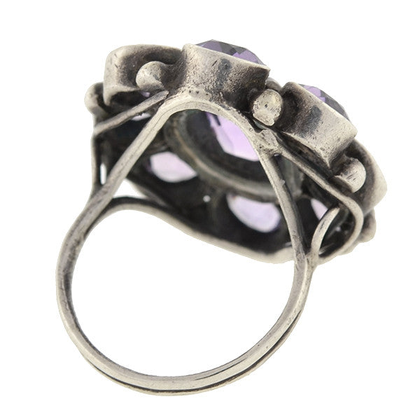 Early Retro Sterling Amethyst Cluster Ring