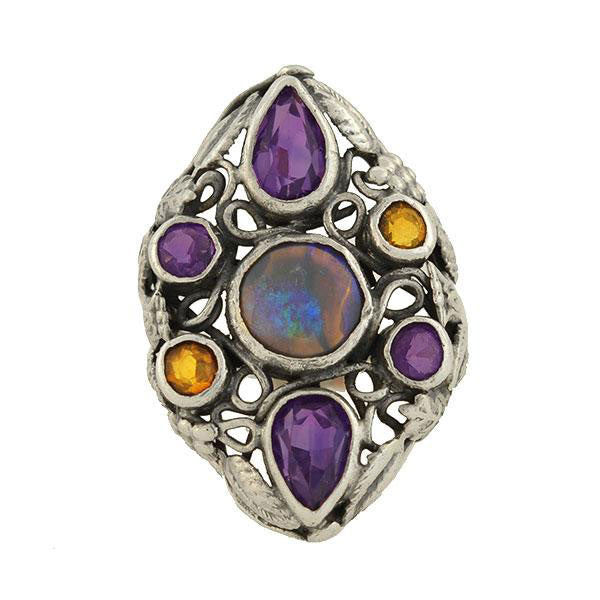 Early Retro Large Sterling Multi Gemstone Cluster Ring