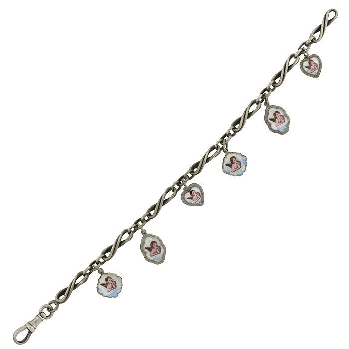 Victorian Silver & – Bracelet Cherub Son Charm Enamel + Brandt A