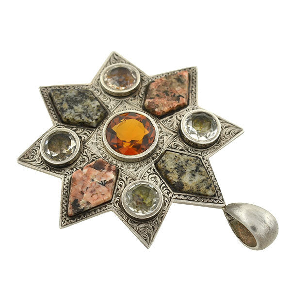 Victorian Sterling Citrine Paste & Granite Starburst Pendant