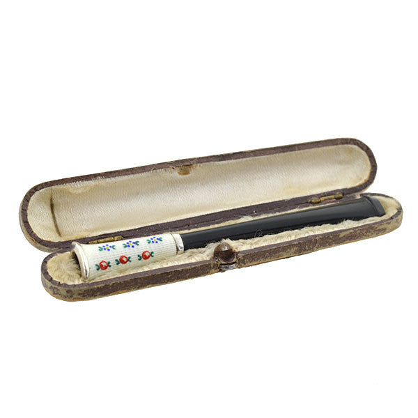 Edwardian Sterling & Enamel Cigarette Holder with Box