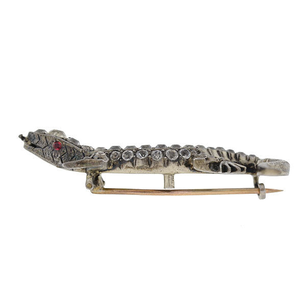 Victorian Sterling & French Paste Lizard Pin