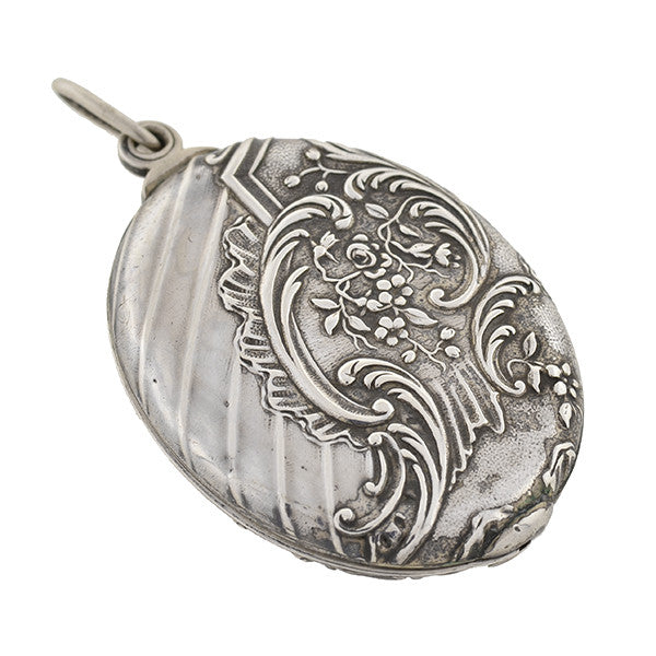 Art Nouveau Sterling Repousse Slide Mirror Pendant