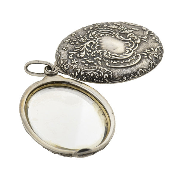 Art Nouveau Sterling Repousse Slide Mirror Pendant