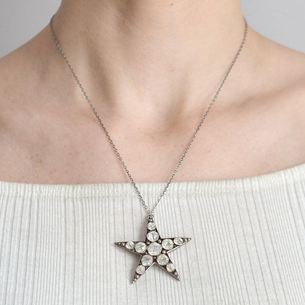 Victorian Sterling French Paste 5-Point Star Pendant Necklace