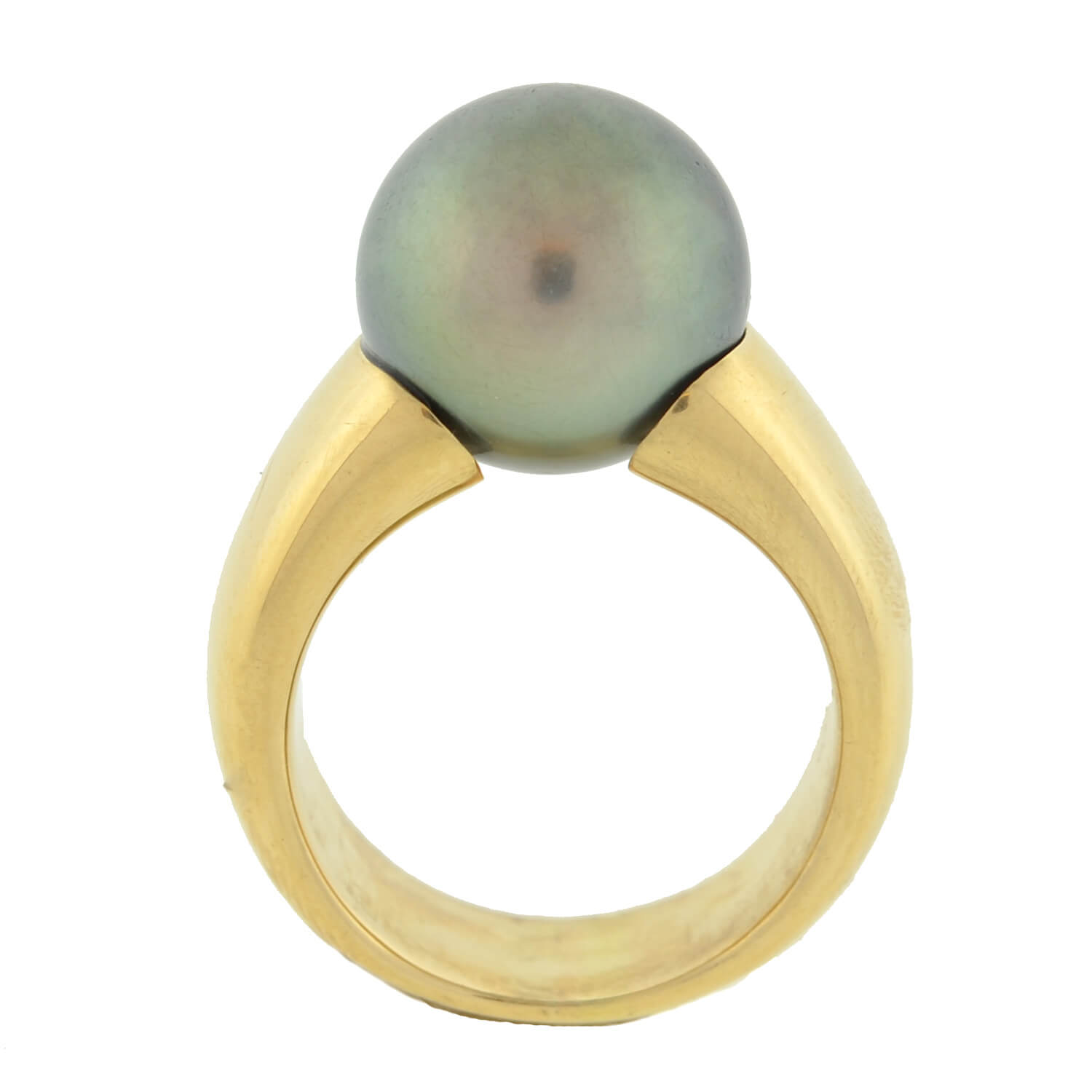 Estate 18kt Gold Wide Band Ring with 12mm Tahitian Pearl