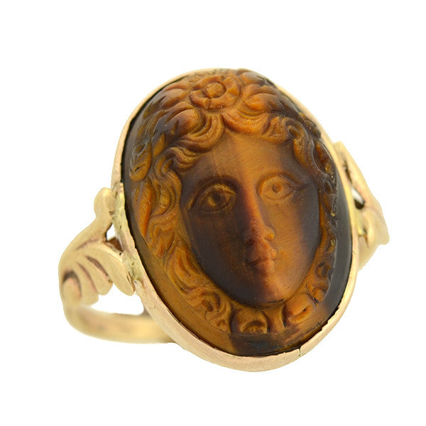 Late Victorian 10kt Carved Tiger's Eye Cameo Ring