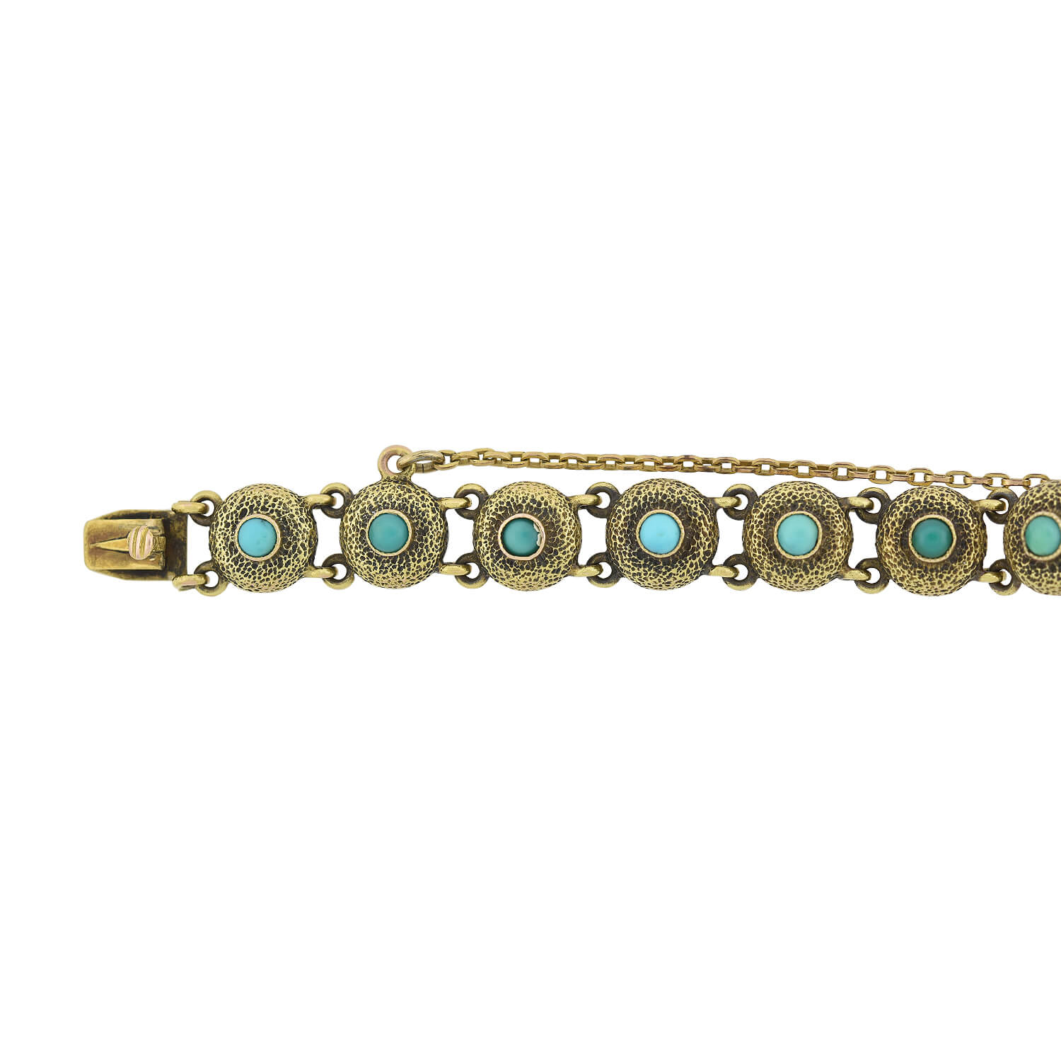 Victorian 14kt Turquoise Textured Button Link Bracelet