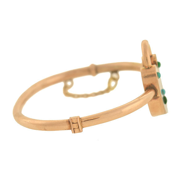 Victorian 14kt Rose Gold & Turquoise Padlock Bangle Bracelet