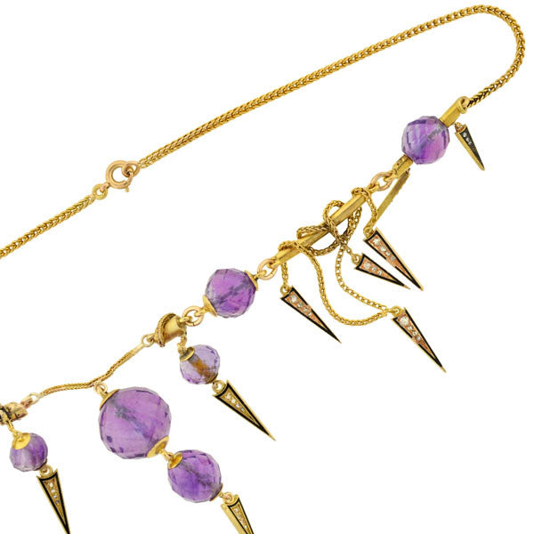 Victorian Amethyst & Diamond Enameled Festoon Necklace