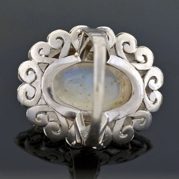 Victorian Revival Retro 14kt Large Moonstone Diamond Cluster Ring