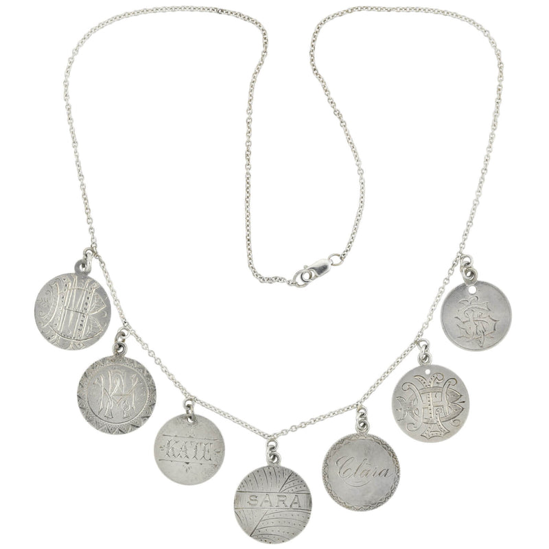 Victorian Sterling Silver Love Token Coin Compilation Necklace – A