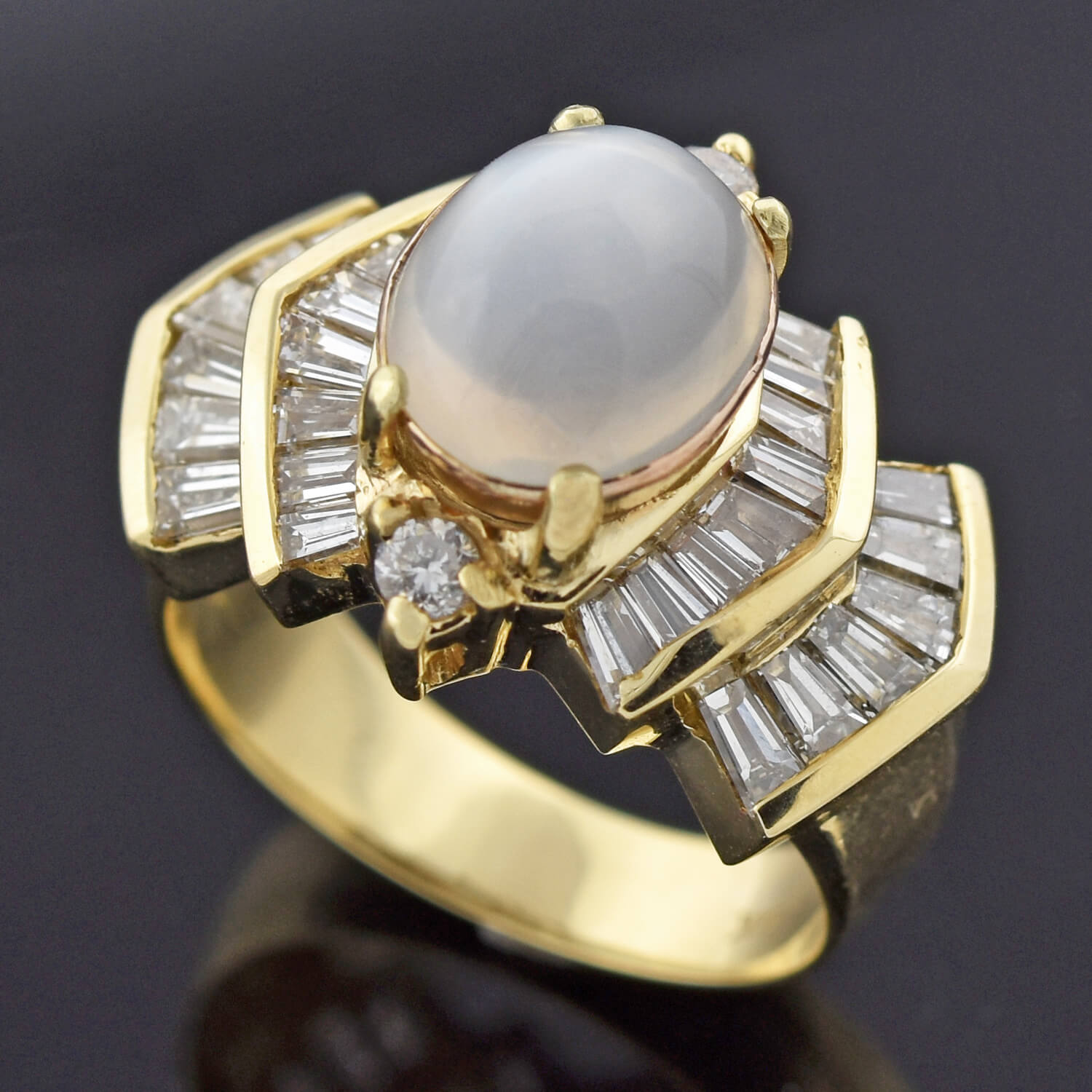 Vintage 14kt Moonstone + Diamond Ring 1.50ctw