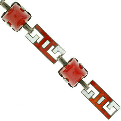 Art Deco Sterling Carnelian & Enamel Bracelet