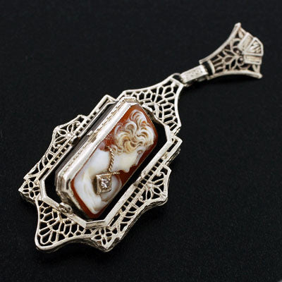 Late Art Deco 14kt Rock Quartz & Cameo Flip Pendant