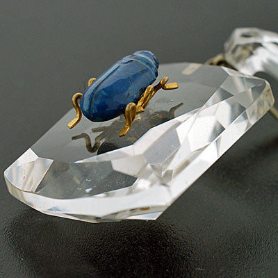 Art Deco Large Rock Quartz Crystal & Lapis Beetle Pendant