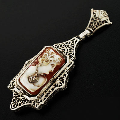 Late Art Deco 14kt Rock Quartz & Cameo Flip Pendant